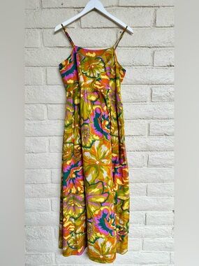 Floral Maxi Dress 100% Cotton - Yellow, Pink & Green